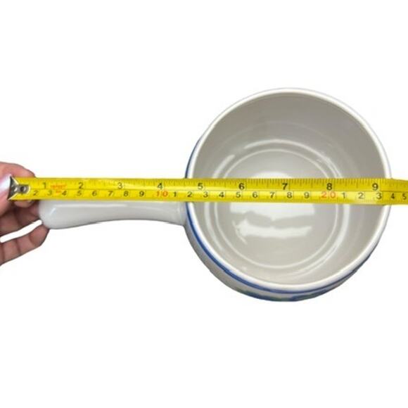 Vintage MCM Floral Decal Ceramic Sauce Pan Lid Blue White Green Cheery Mod Retro - Picture 9 of 11